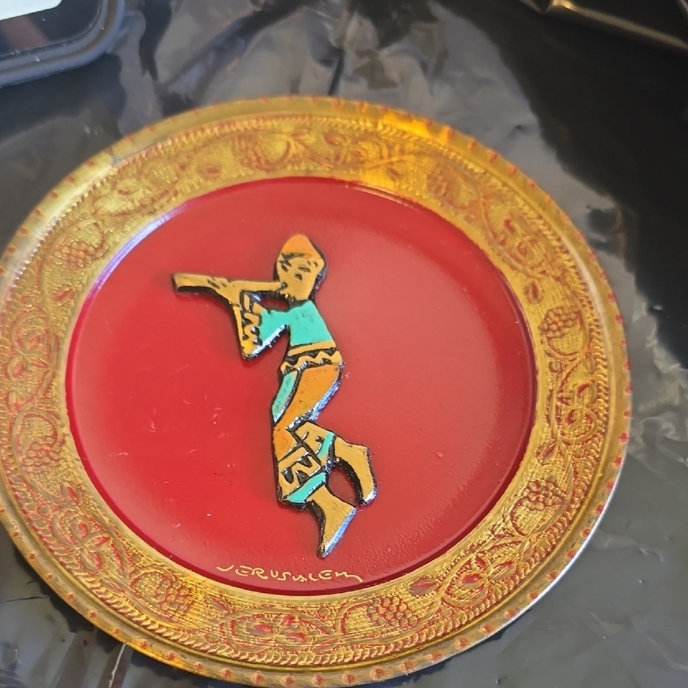 Red and Gold Decorative Plate with Artistic Design New Jerusalem 6 Inch